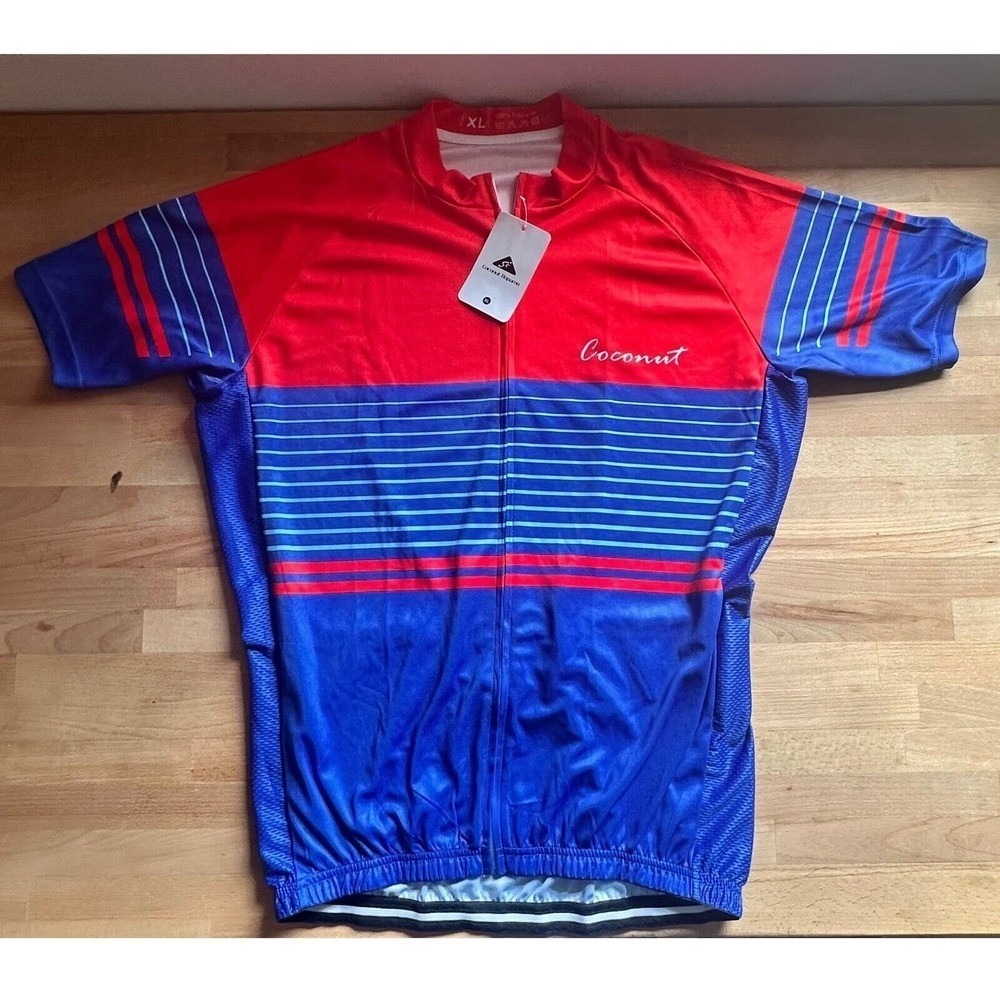 Coconut Ropamo Mens XL Cycling Jersey Red Blue Striped Short Sleeve Full Zip NWT
